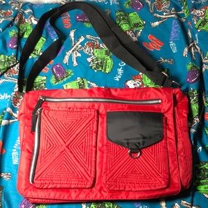 Red and Black Punk Goth D ring Zipper messenger bag